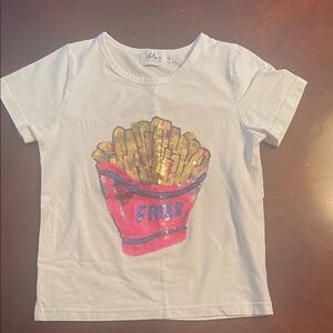 Lola & The Boys White Tee with Sequin Fries Design